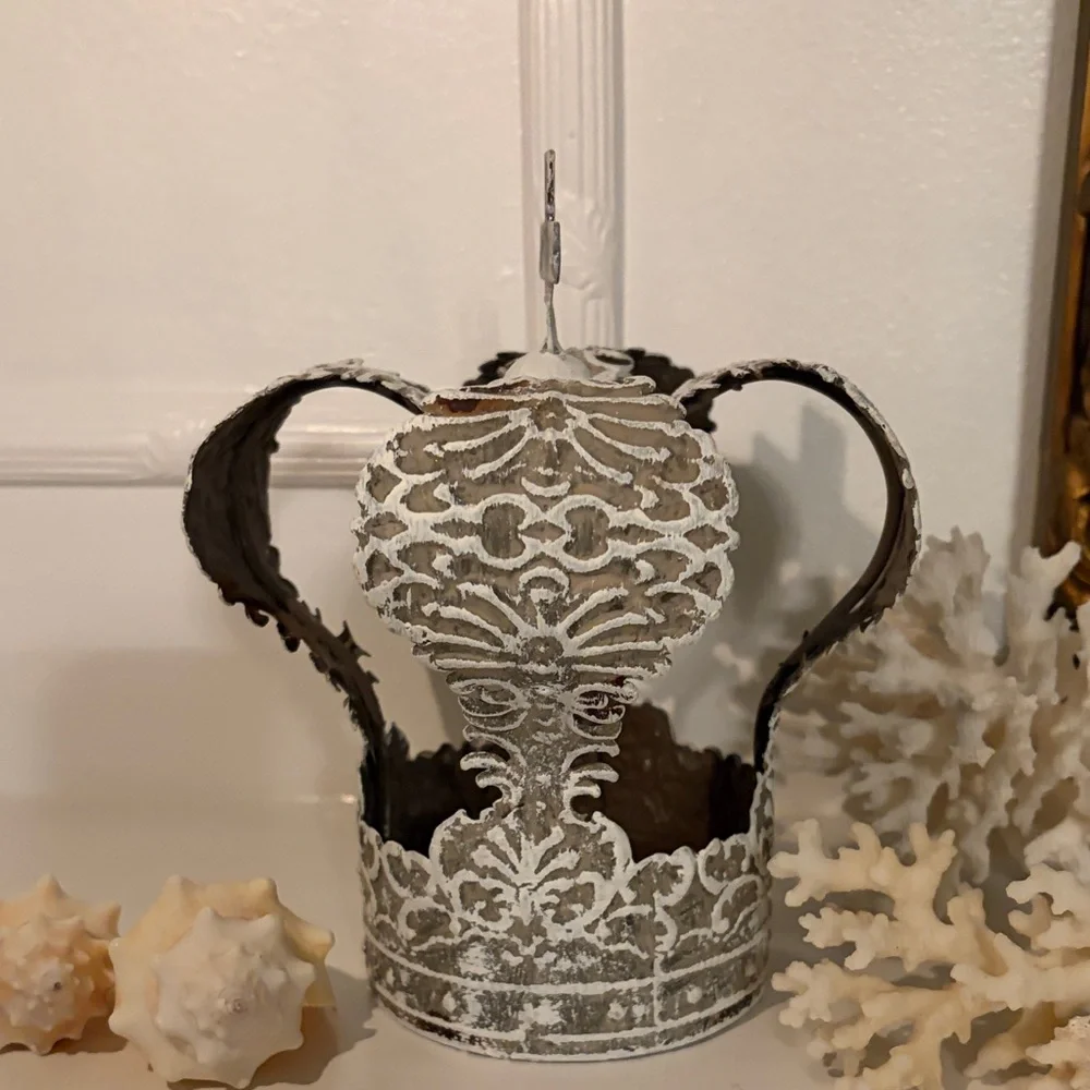 Distressed White Metal Crown Home Accent - Picture 6 of 9